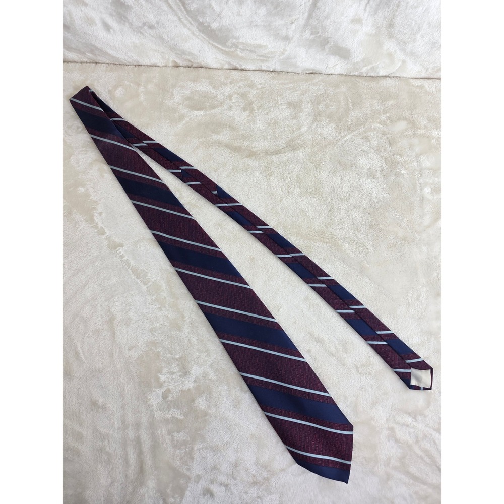 Vintage Sears‎ The Mens Store Necktie Navy Blue Burgundy Striped Polyester Tie